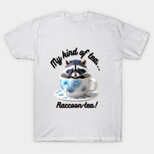 Cute Raccoon Blue Floral White Tea Cup And Saucer T-Shirt